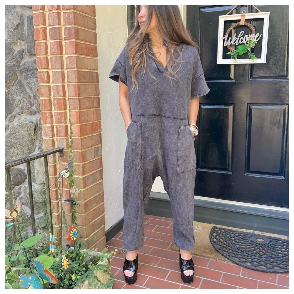 Favorite Mineral Wash Loose Fit Harem Jumpsuit - Picture 1 of 7